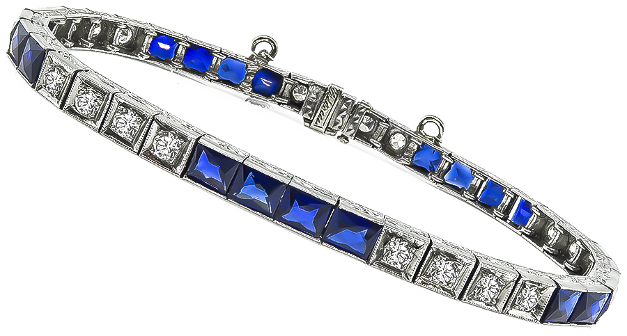Art Deco 2.00ct Diamond Synthetic Sapphire Bracelet