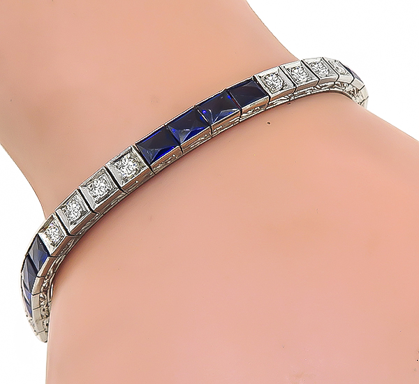 Art Deco 2.00ct Diamond Synthetic Sapphire Bracelet