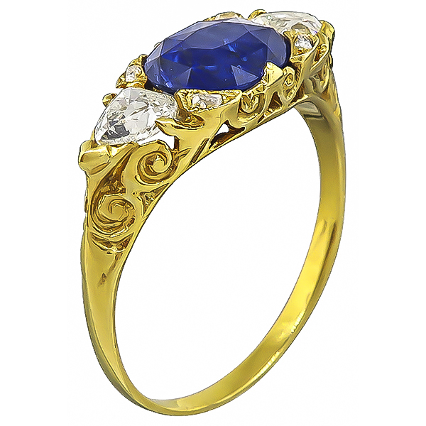 Vintage 2.50ct Sapphire 0.60ct Diamond Ring
