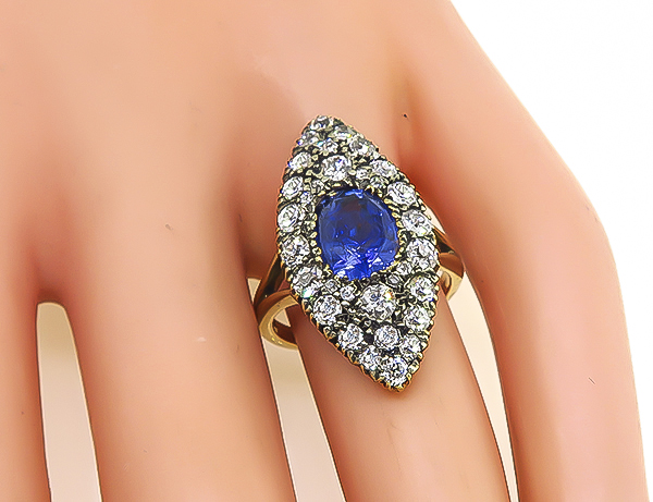 Victorian GIA Certified 3.00ct Natural Sapphire 2.00ct Diamond Engagement Ring