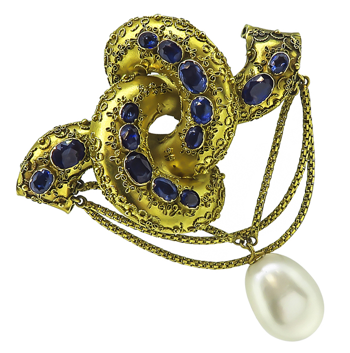 Victorian 6.00ct Sapphire Pearl Gold Pin