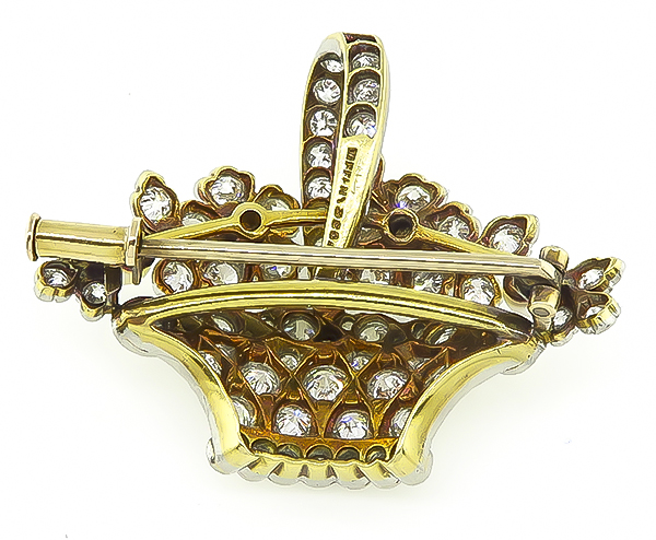 Art Deco Tiffany & Co 2.50ct Diamond Pearl Basket Pin