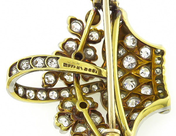 Art Deco Tiffany & Co 2.50ct Diamond Pearl Basket Pin