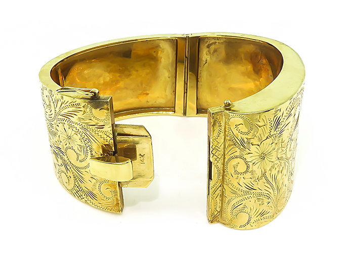 Vintage Hand Carved Gold Cuff Bangle
