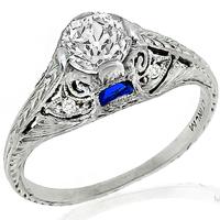 0.70ct Diamond Sapphire Platinum Engagement Ring