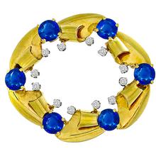 Estate Sapphire Diamond  Gold Pin