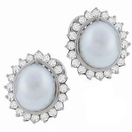 14k white gold diamond and white south sea pearl  earrings 1