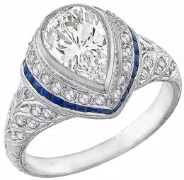 art deco platinum diamond sapphire engagement ring  1