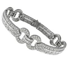 Art Deco Style 7.00ct Round & Baguette Cut Diamond 18k White Gold Bracelet