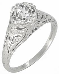 vintage 1.23ct diamond platinum engagement ring 3/4 view photo