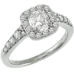 Estate 0.70ct Modified Cushion Cut  Center Diamond & 0.50ct Round Cut Diamond 14k White Gold Engagement & Wedding Band Set 