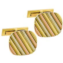 Estate 18k Yellow, Pink & White Gold  Pin Stripe Cufflinks