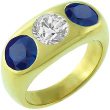 3 Stone 0.75ct Diamond 1.60ct Sapphire Gypsy Men's Ring 1