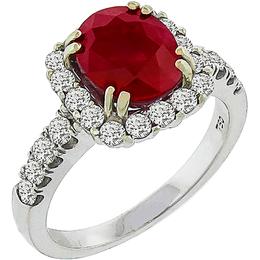 Estate 3.25ct Oval Cut Burmese Ruby 1.20ct Round Cut Diamond 18k Gold White  Ring
