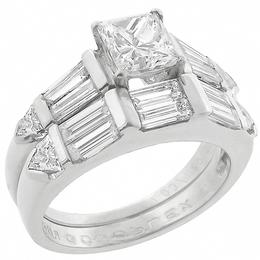 diamond platinum engagement ring  and wedding band set 1