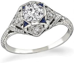 GIA Certified 0.65ct Diamond Art Deco Engagement Ring