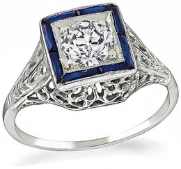 GIA Certified 0.66ct Diamond Art Deco Engagement Ring