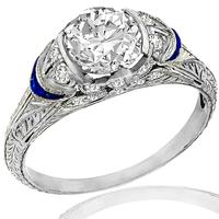 Art Deco GIA 1.17ct Diamond Sapphire Engagement Ring