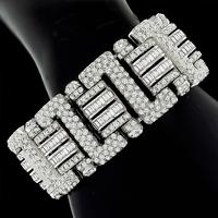 Estate 38.00ct Round And Baguette Cut Diamond 18k White Gold Bracelet