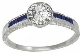 vintage 0.72ct diamond 0.30ct sapphire engagement ring photo 1
