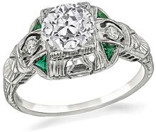 art deco diamond emerald engagement ring 1