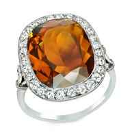 Art Deco 15.00ct Citrine 1.00ct Diamond Ring