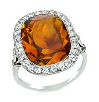 Art Deco 15.00ct Citrine 1.00ct Diamond Ring