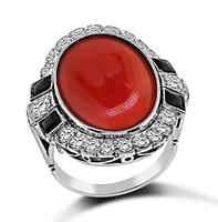 Vintage Coral 1.00ct Diamond Onyx Ring