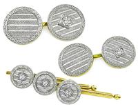 Estate 0.50ct Diamond Gold Cufflinks and Buttons Tuxedo Set