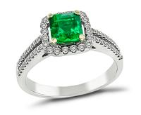 Estate 0.69ct Colombian Emerald 0.70ct Diamond Engagement Ring