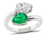 Estate 1.00ct Diamond 0.63ct Colombian Emerald Ring