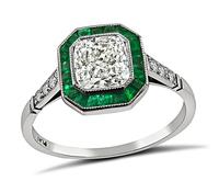 Estate 1.01ct Diamond Emerald Engagement Ring