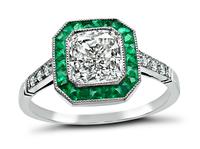 Estate 1.07ct Diamond Emerald Engagement Ring