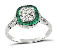 Estate 1.12ct Diamond Emerald Engagement Ring