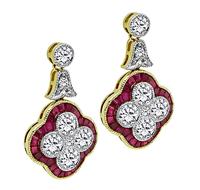 Estate 1.35ct Diamond 1.00ct Ruby Earrings