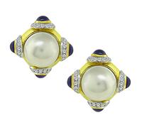 Mabe Pearl 1.75ct Diamond Iolite Gold Earrings