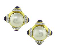 Mabe Pearl 1.75ct Diamond Iolite Gold Earrings