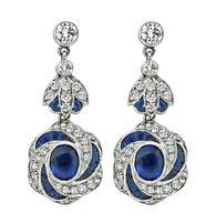 Estate 3.00ct Sapphire 1.00ct Diamond Dangling Earrings