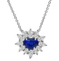 Estate 2.00ct Sapphire 2.00ct Diamond Heart Pendant Necklace