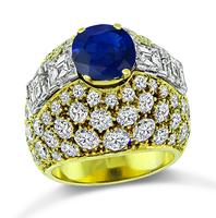 Estate 2.71ct Sapphire 5.75ct Diamond Gold Ring