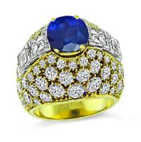 Estate 3.60ct Sapphire 5.75ct Diamond Gold Ring
