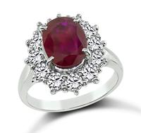 Estate 2.04ct Burma Ruby 0.97ct Diamond Halo Engagement Ring