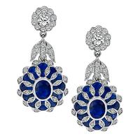 Estate 2.47ct Sapphire 1.48ct Diamond Dangling Earrings