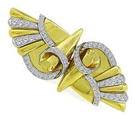 Retro 2.50ct Diamond Gold Double Clip Pin