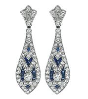 Estate 2.57ct Diamond 2.05ct Sapphire Dangling Earrings