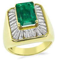 Estate 3.00ct Emerald 1.25ct Diamond Gold Ring