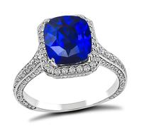 Estate 3.11ct Ceylon Sapphire 0.75ct Diamond Engagement Ring