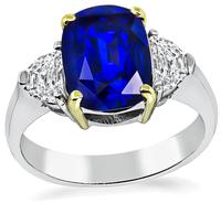 Estate 3.18ct Ceylon Sapphire 0.60ct Diamond Engagement Ring