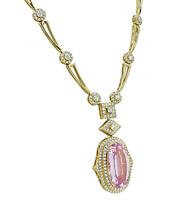 Estate 35.00ct Kunzite 5.00ct Diamond Gold Necklace