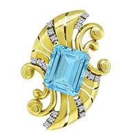 Estate 36.00ct Aquamarine 2.50ct Diamond Gold Pin